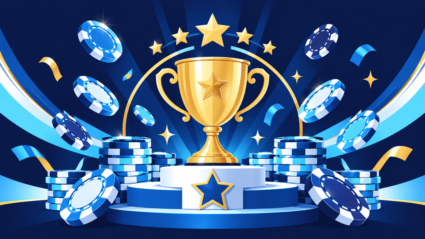 Trofeo y fichas de casino sobre un podio: los casinos por internet mejor valorados de Argentina